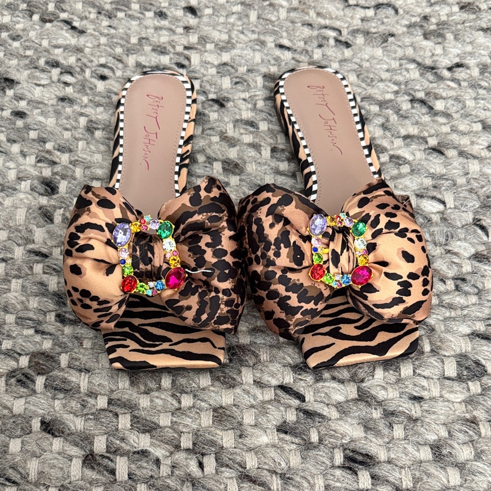 Betsey Johnson Leopard Print Jewel Embellished Sandals
